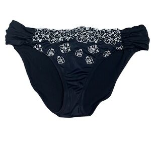 Profile Blush Black Floral-Trim Swim Bottoms - Women white flowers large